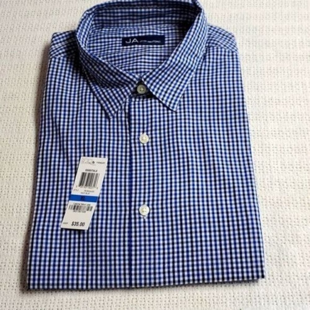 John Ashford Mens Essentials Gingham Button Down Shirt Navy Blue XL 76162NA435